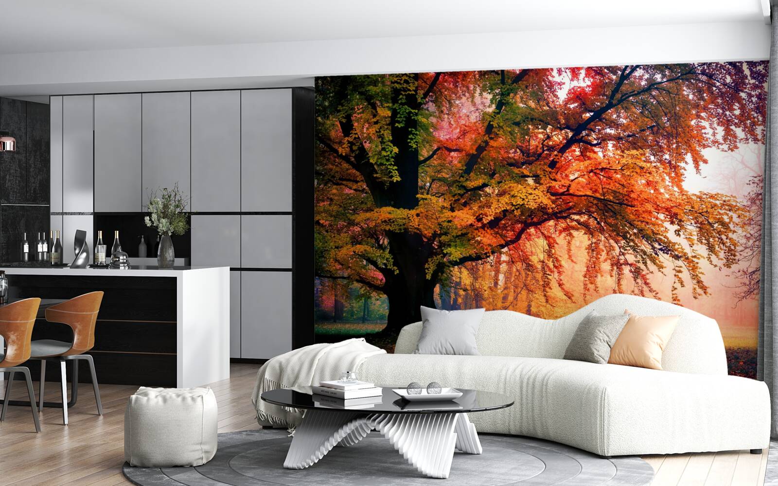 Papier peint forêt enveloppée de brume automnale