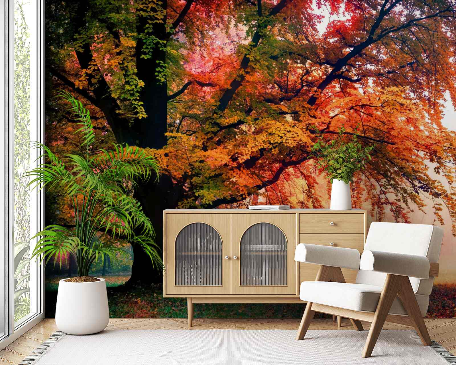 Papier peint forêt enveloppée de brume automnale