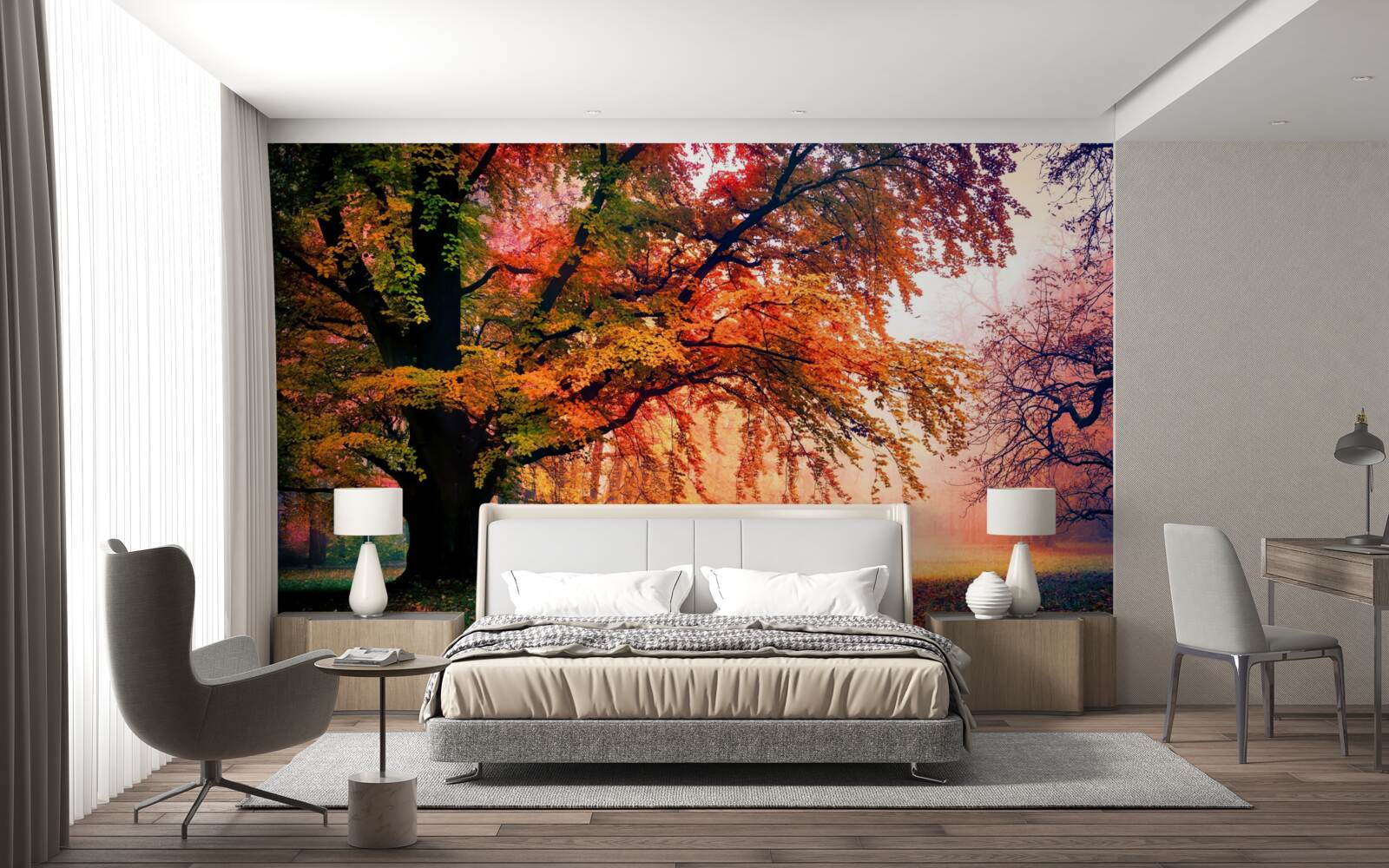 Papier peint forêt enveloppée de brume automnale