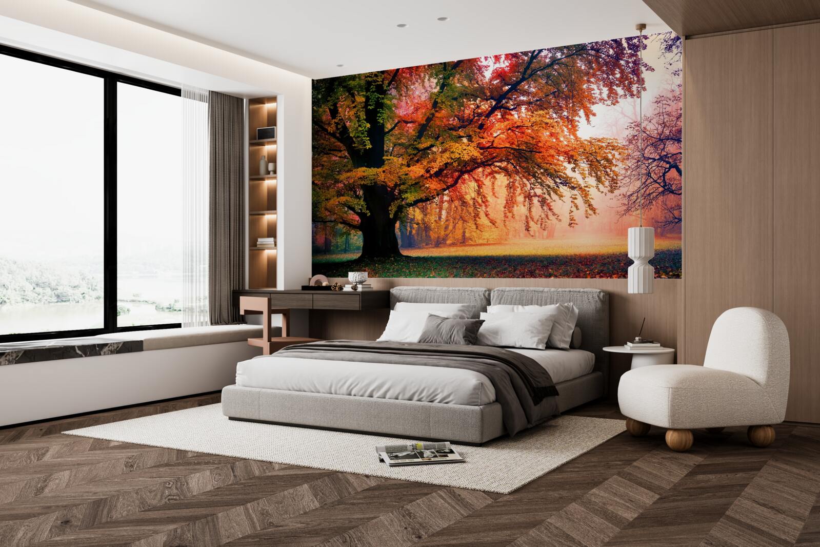 Papier peint forêt enveloppée de brume automnale