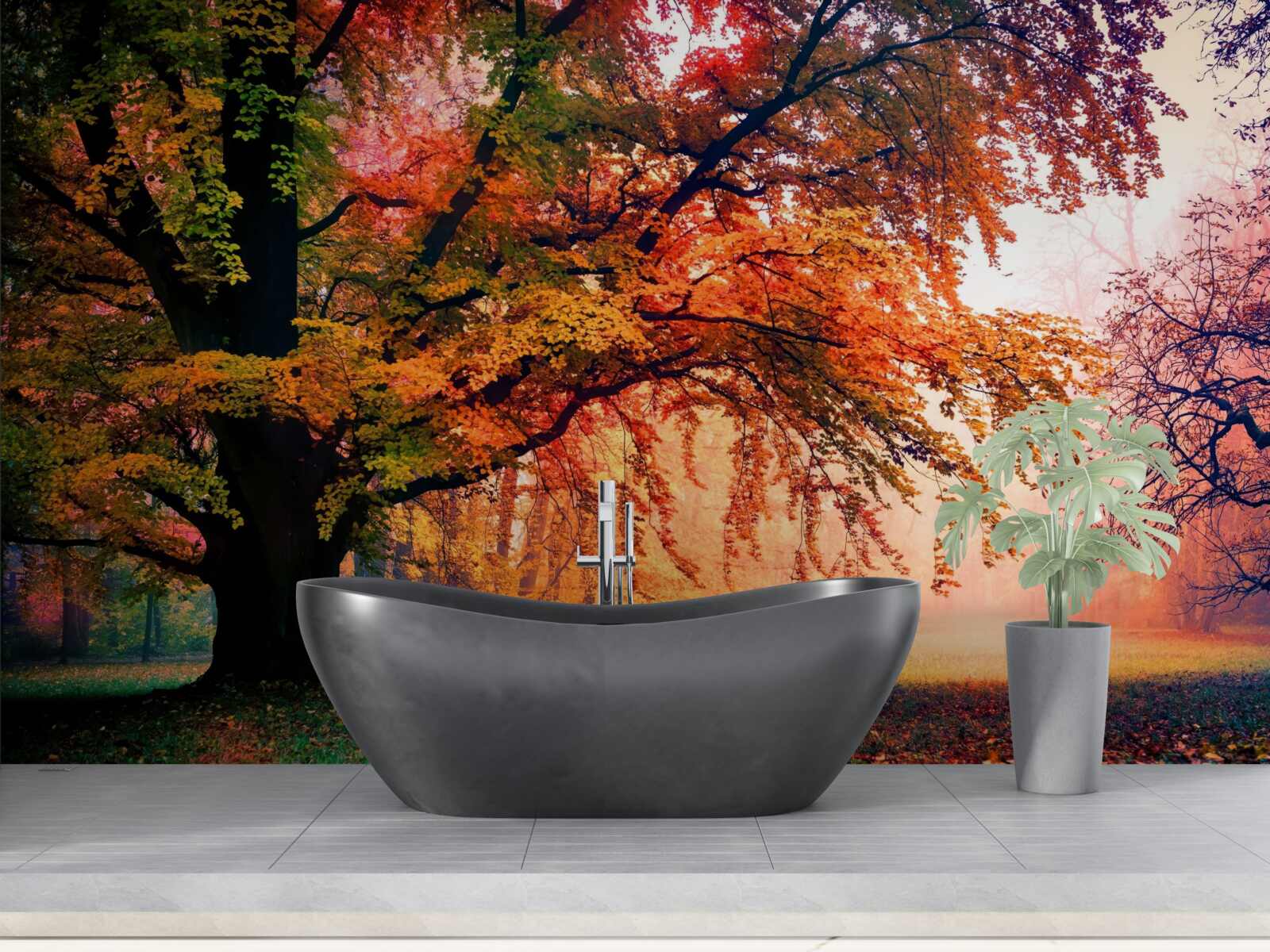 Papier peint forêt enveloppée de brume automnale