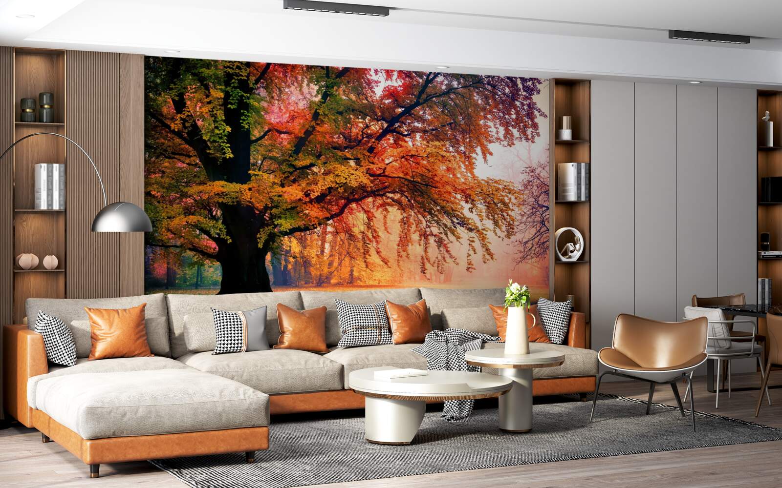 Papier peint forêt enveloppée de brume automnale