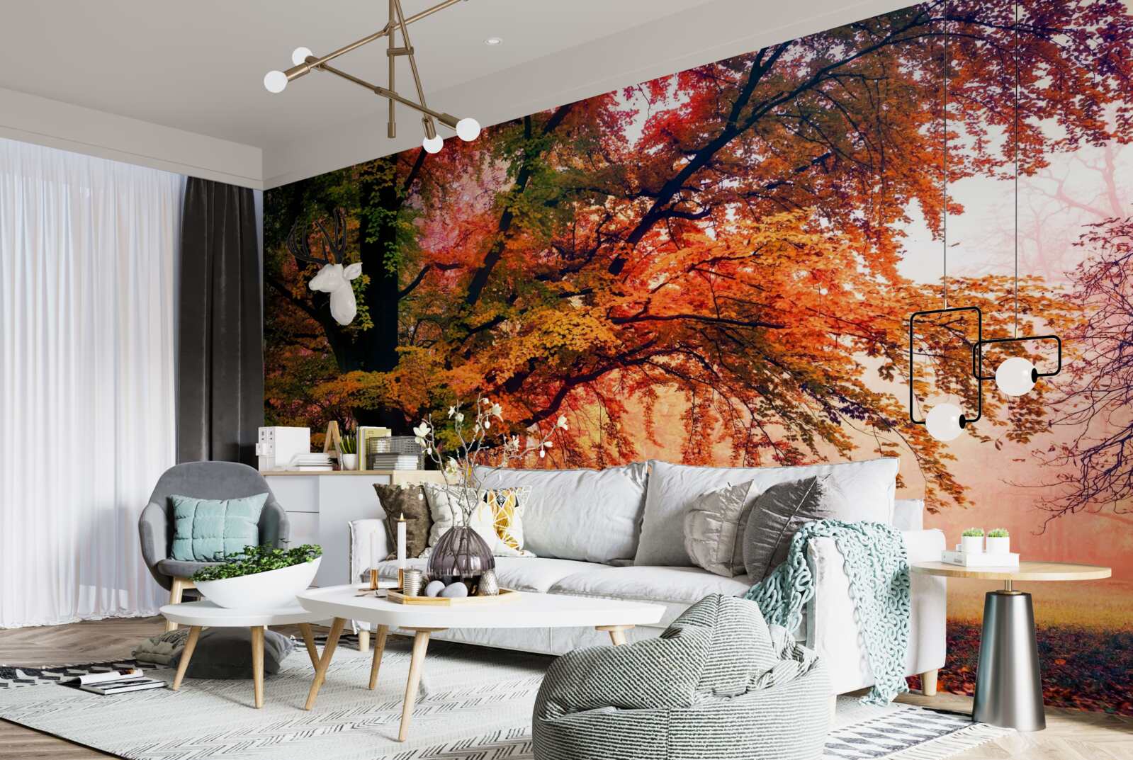 Papier peint forêt enveloppée de brume automnale