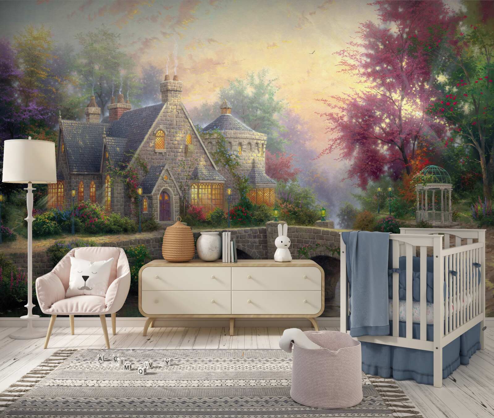 Papier peint bâtiment avec fenêtres éclairées