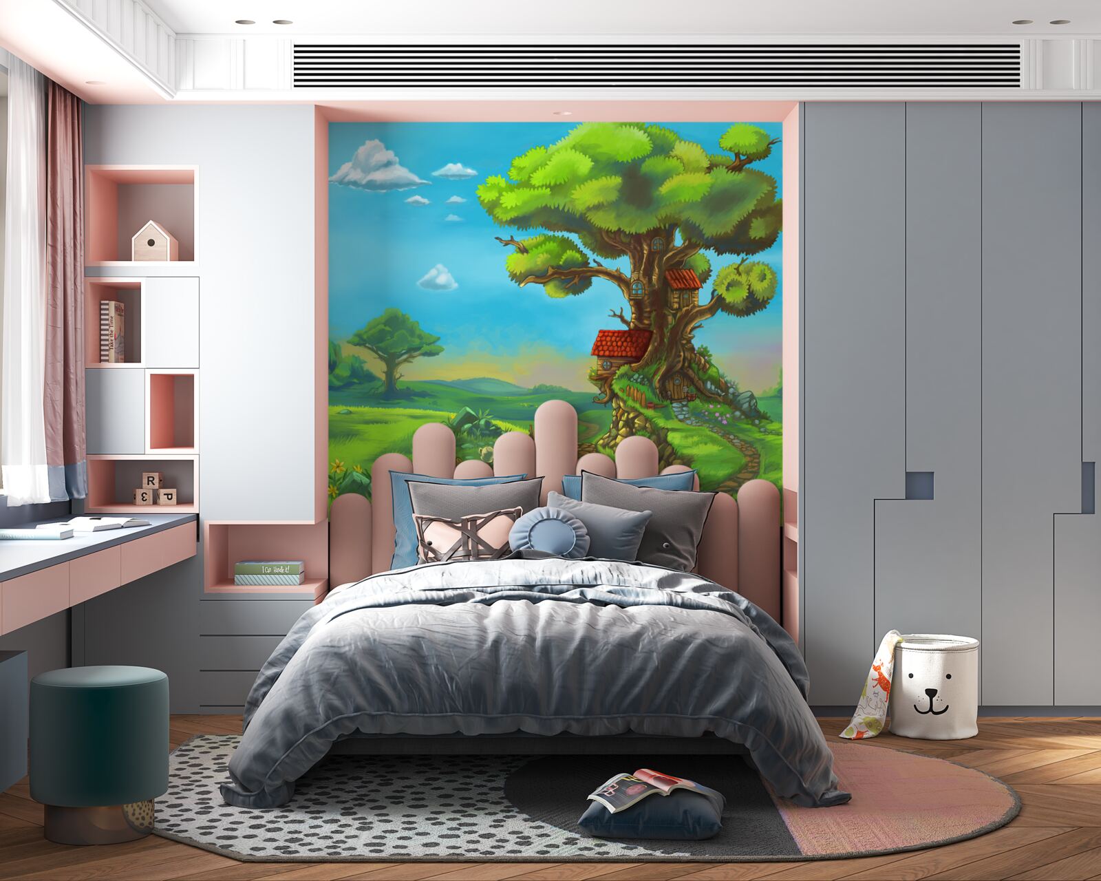 Papier peint cabanes magiques dans les arbres feuillus