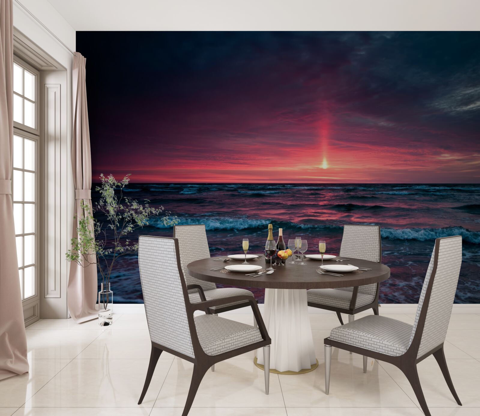 Papier peint le soleil se couche sous l'horizon de la mer