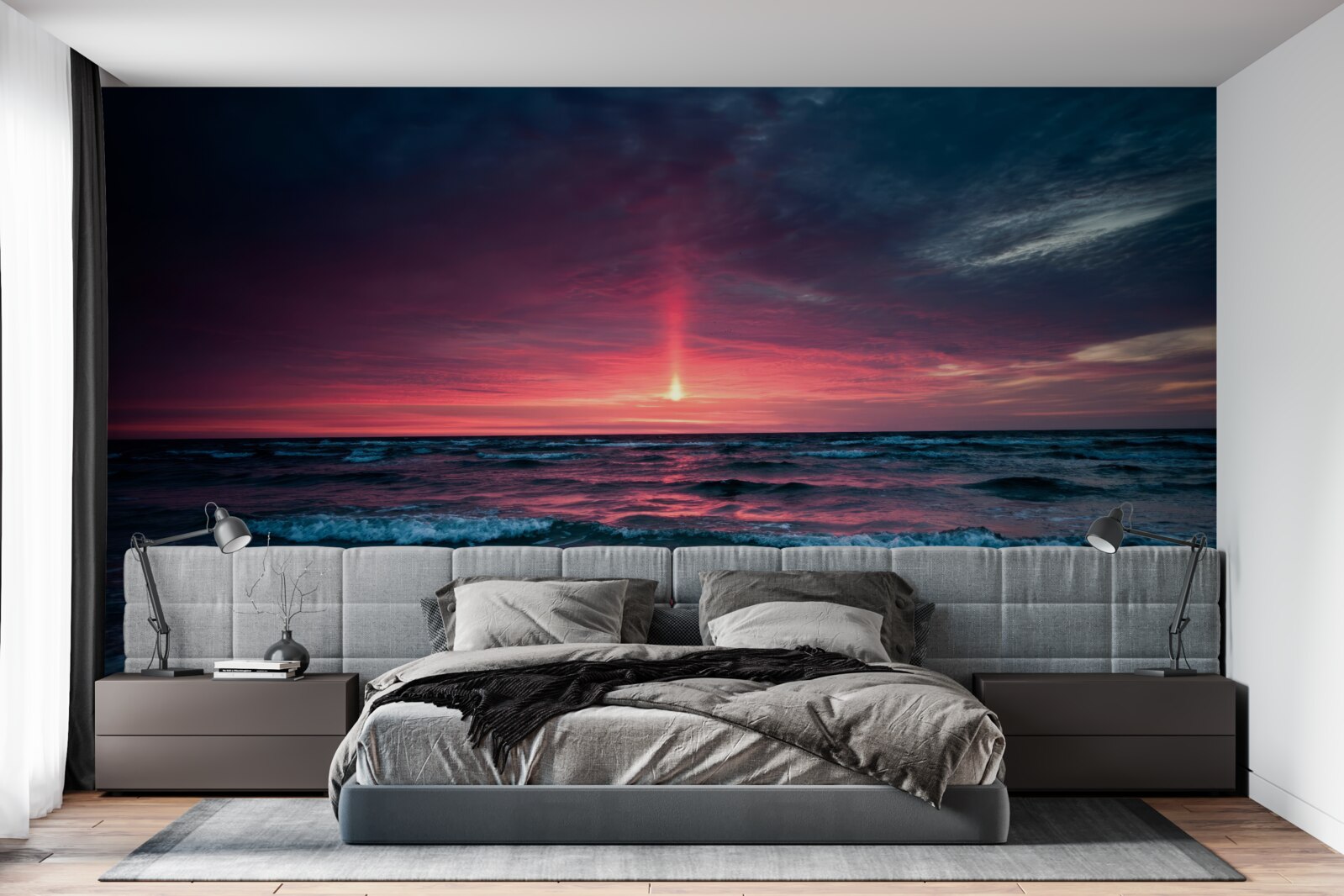 Papier peint le soleil se couche sous l'horizon de la mer