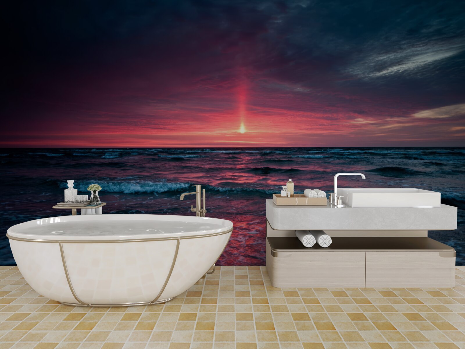 Papier peint le soleil se couche sous l'horizon de la mer