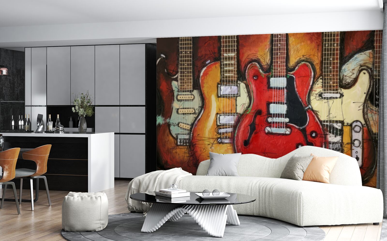 Papier peint guitares de différents modèles