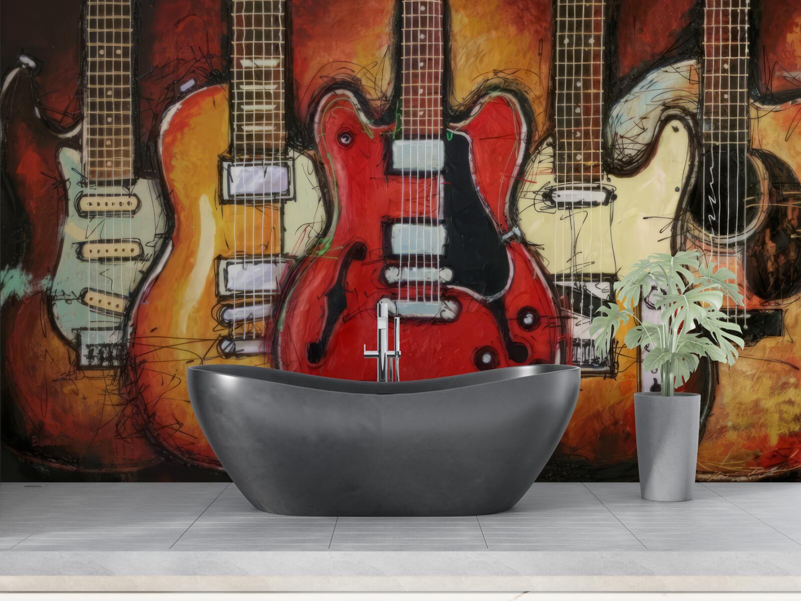 Papier peint guitares de différents modèles