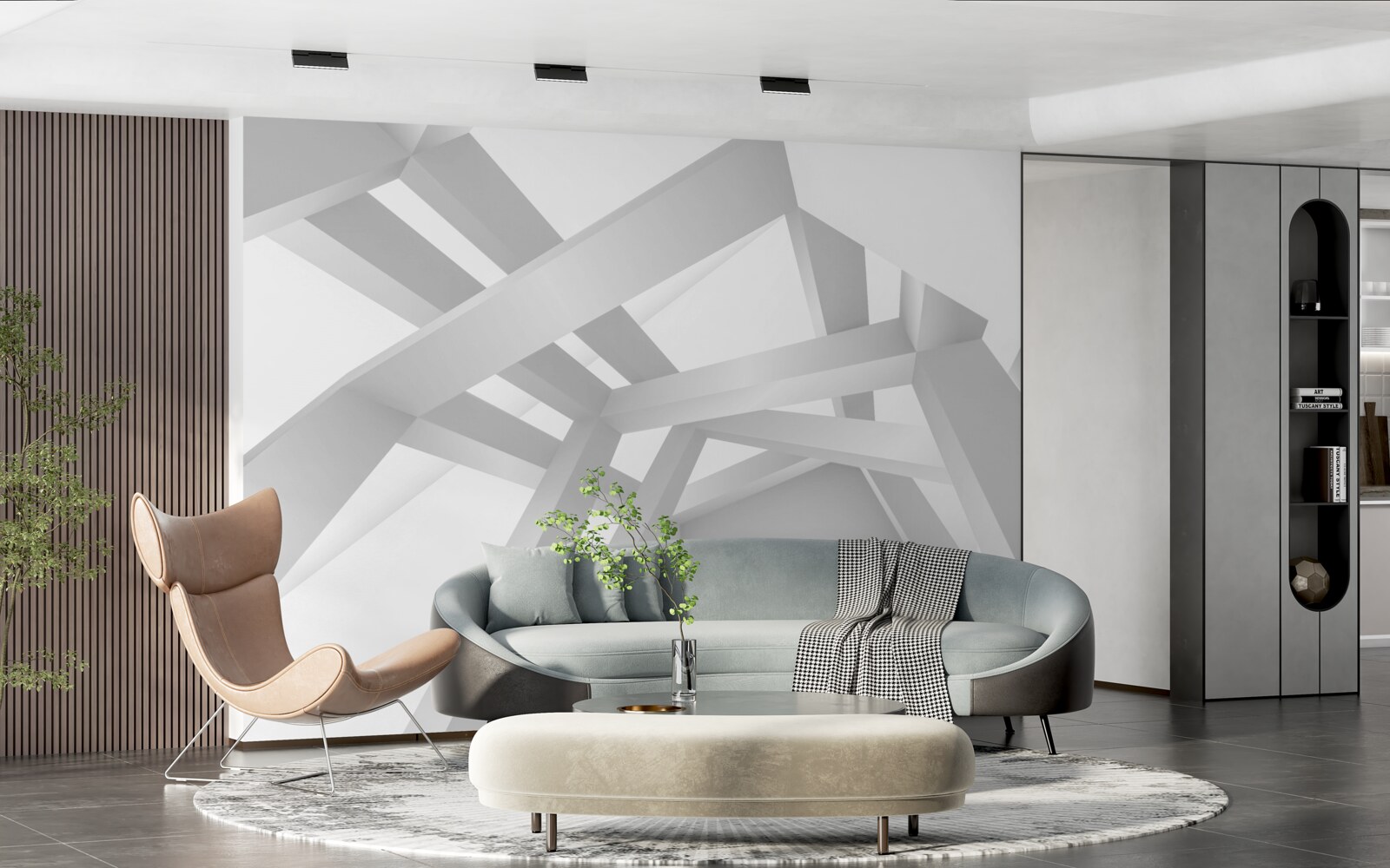 Papier peint composition abstraite volumétrique en gris