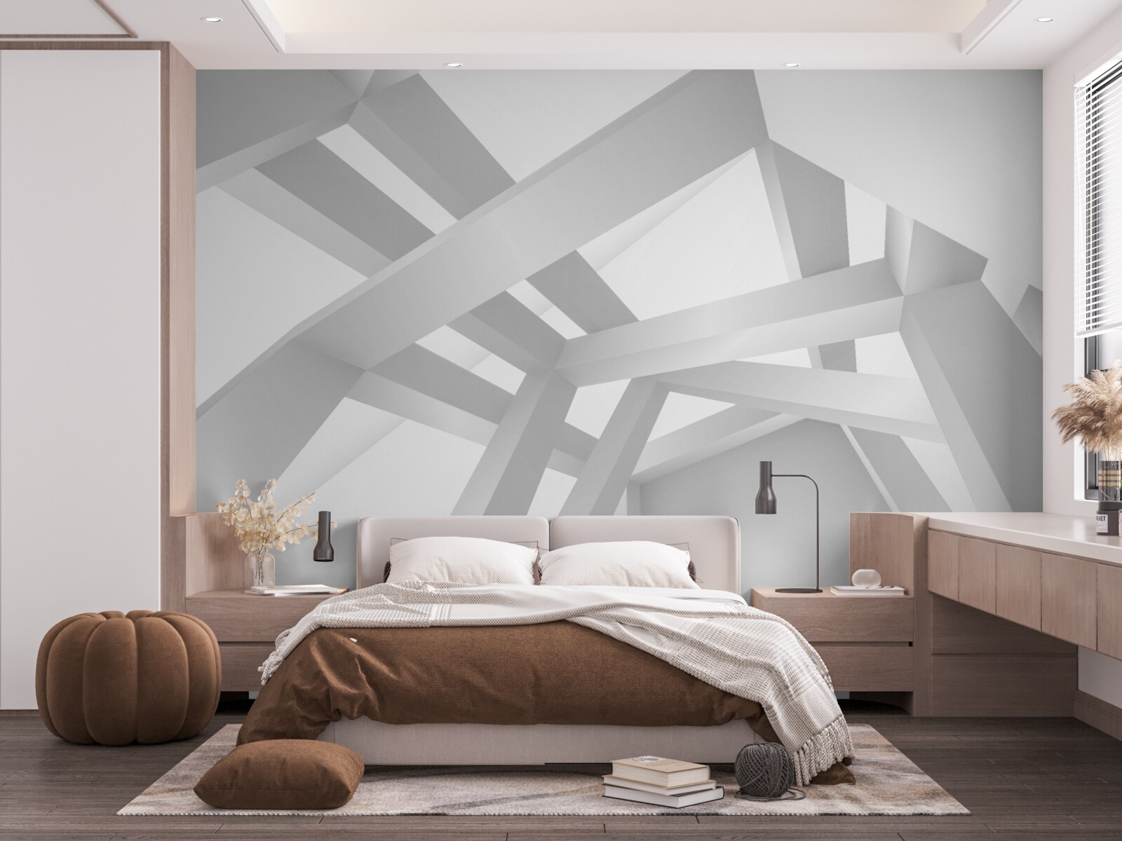 Papier peint composition abstraite volumétrique en gris