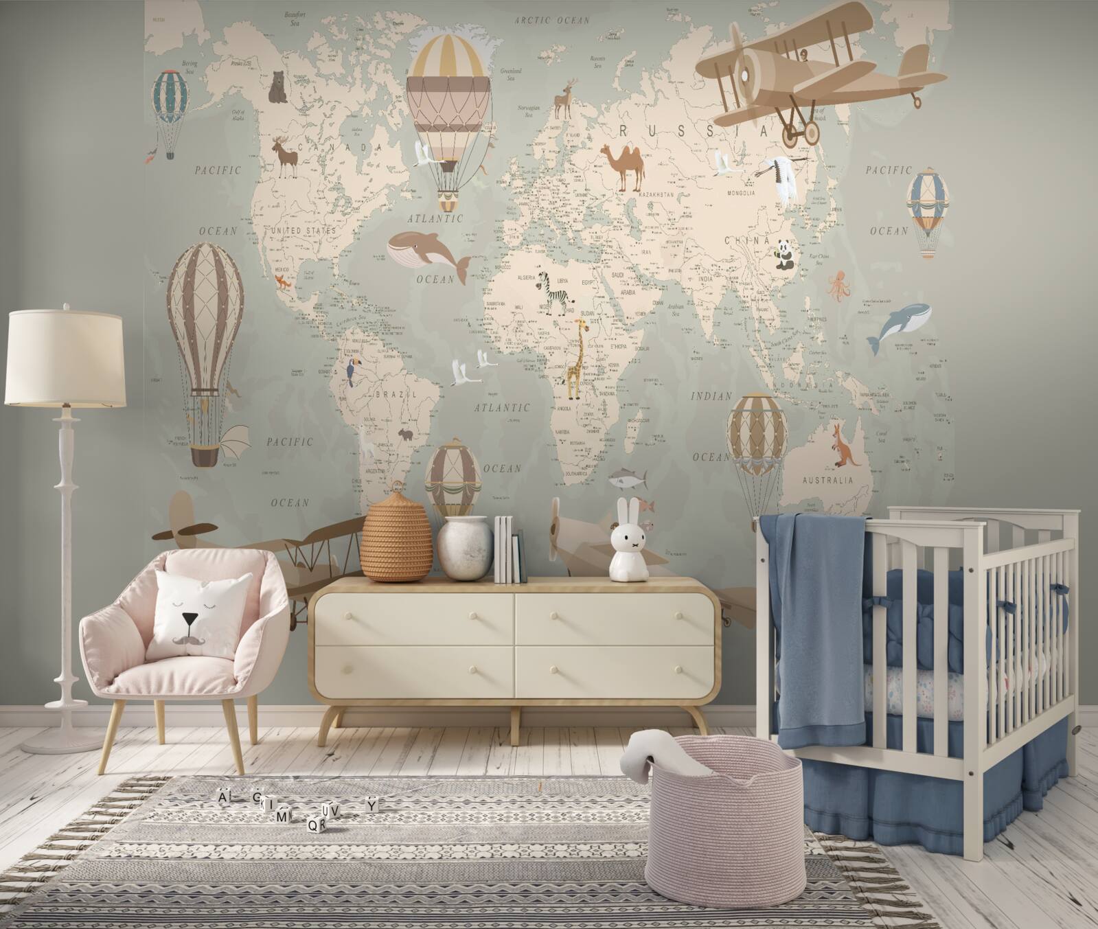 Papier peint carte du monde et différents types de transport aérien