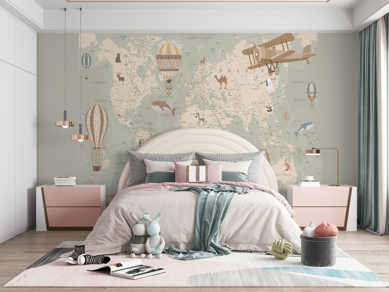 Papier peint carte du monde et différents types de transport aérien