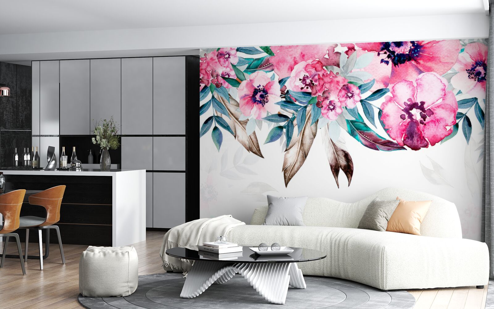 Papier peint des fleurs peintes dans des tons de rose