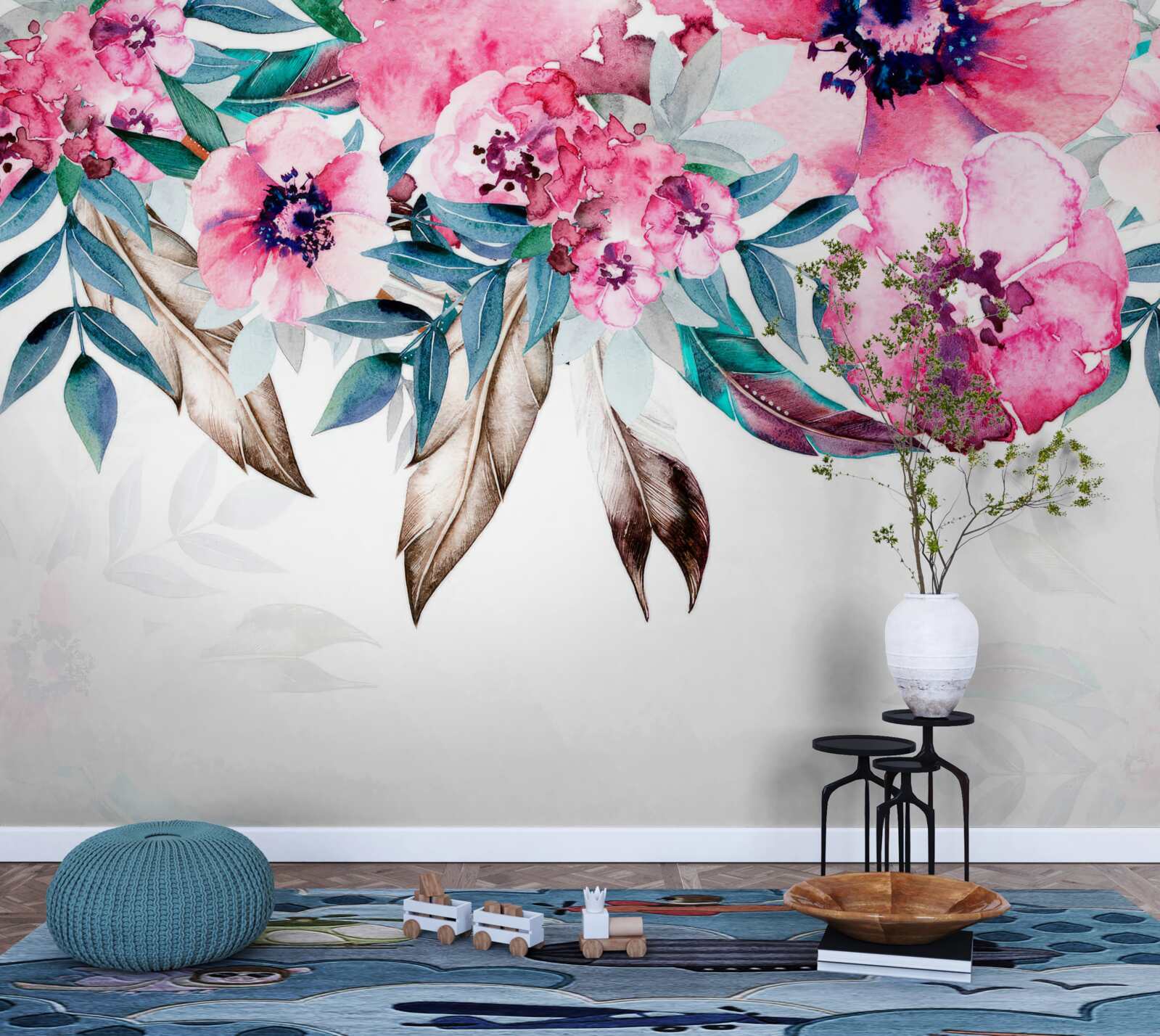 Papier peint des fleurs peintes dans des tons de rose