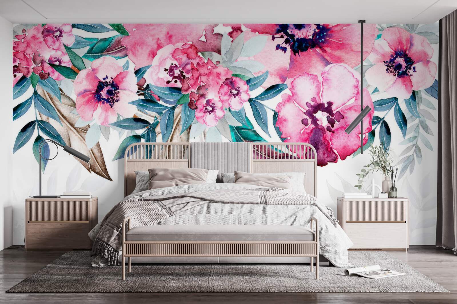 Papier peint des fleurs peintes dans des tons de rose