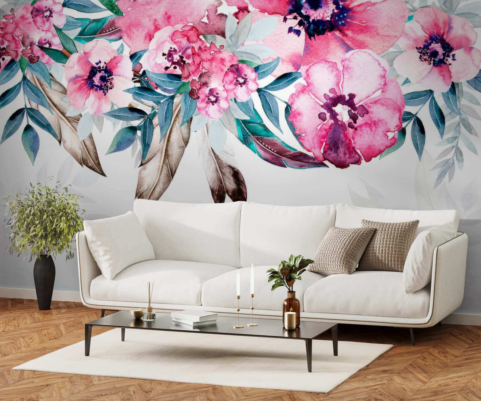 Papier peint des fleurs peintes dans des tons de rose