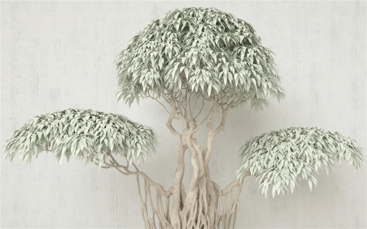 Papier peint arbre avec feuilles sur fond gris