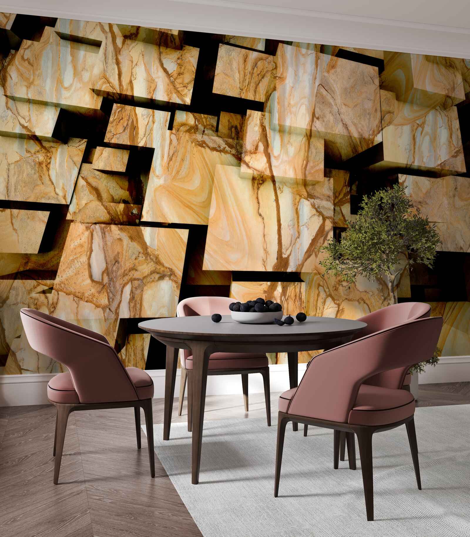 Papier peint carrés bruns tridimensionnels