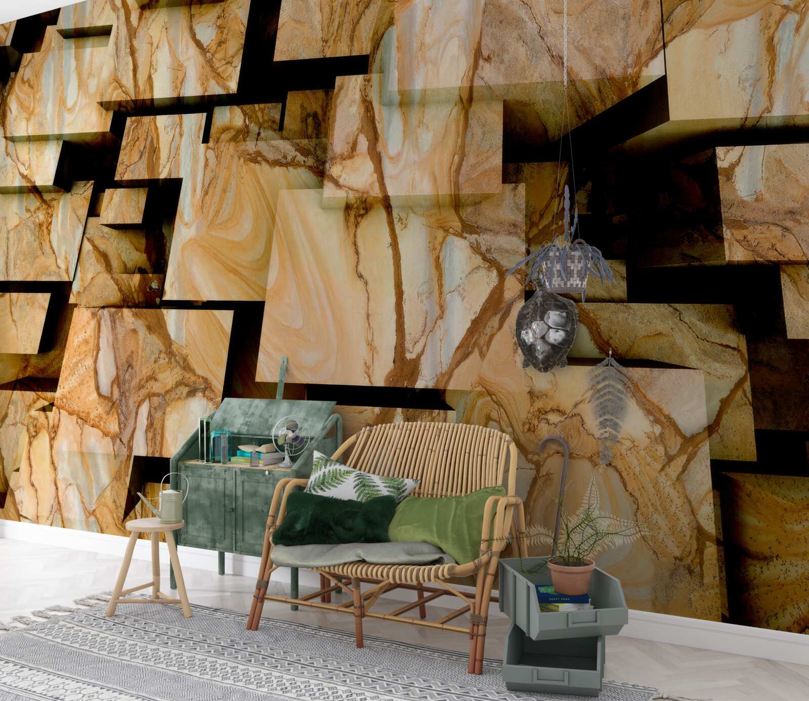 Papier peint carrés bruns tridimensionnels