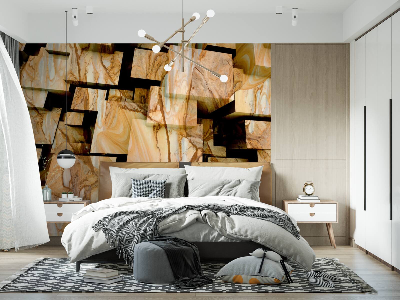 Papier peint carrés bruns tridimensionnels