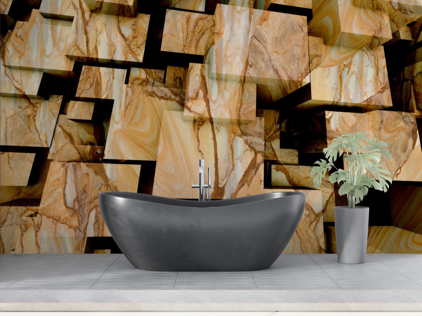 Papier peint carrés bruns tridimensionnels