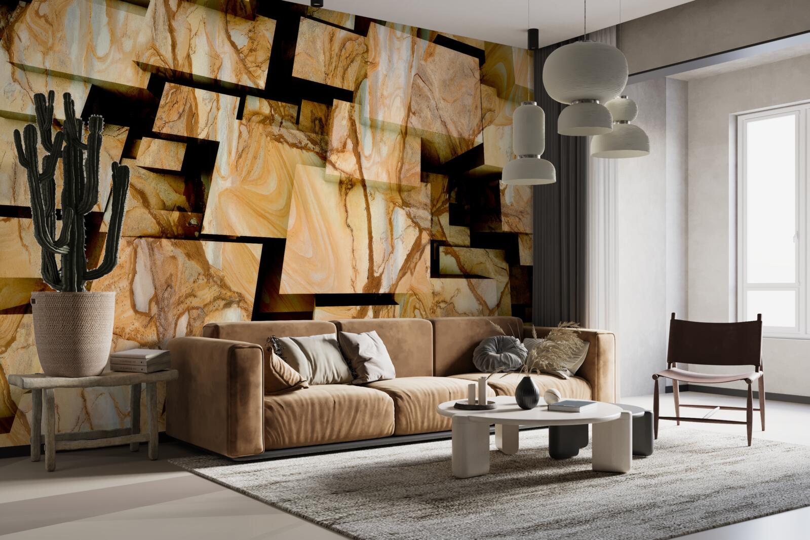 Papier peint carrés bruns tridimensionnels