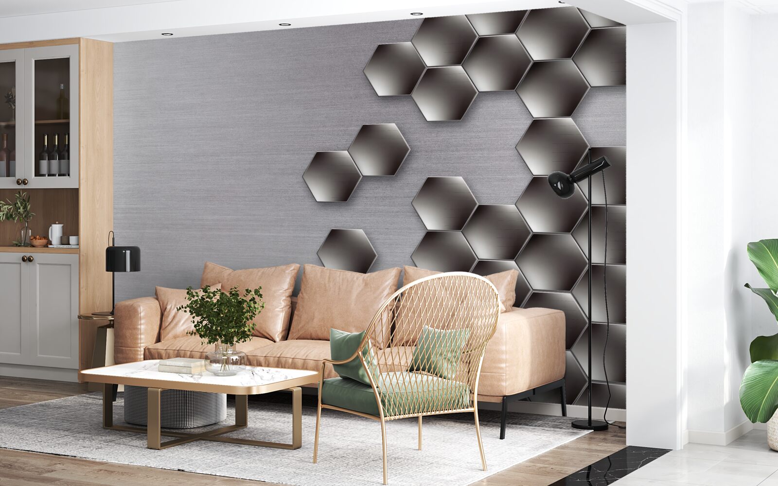 Papier peint petits hexagones noirs