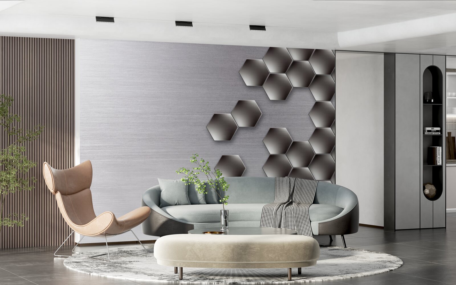 Papier peint petits hexagones noirs