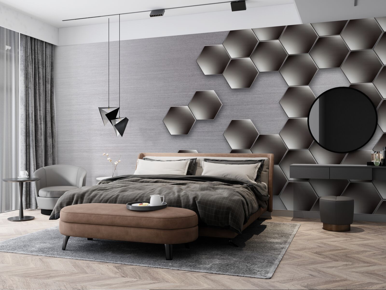 Papier peint petits hexagones noirs