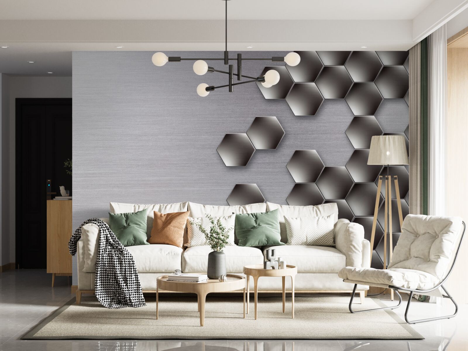 Papier peint petits hexagones noirs