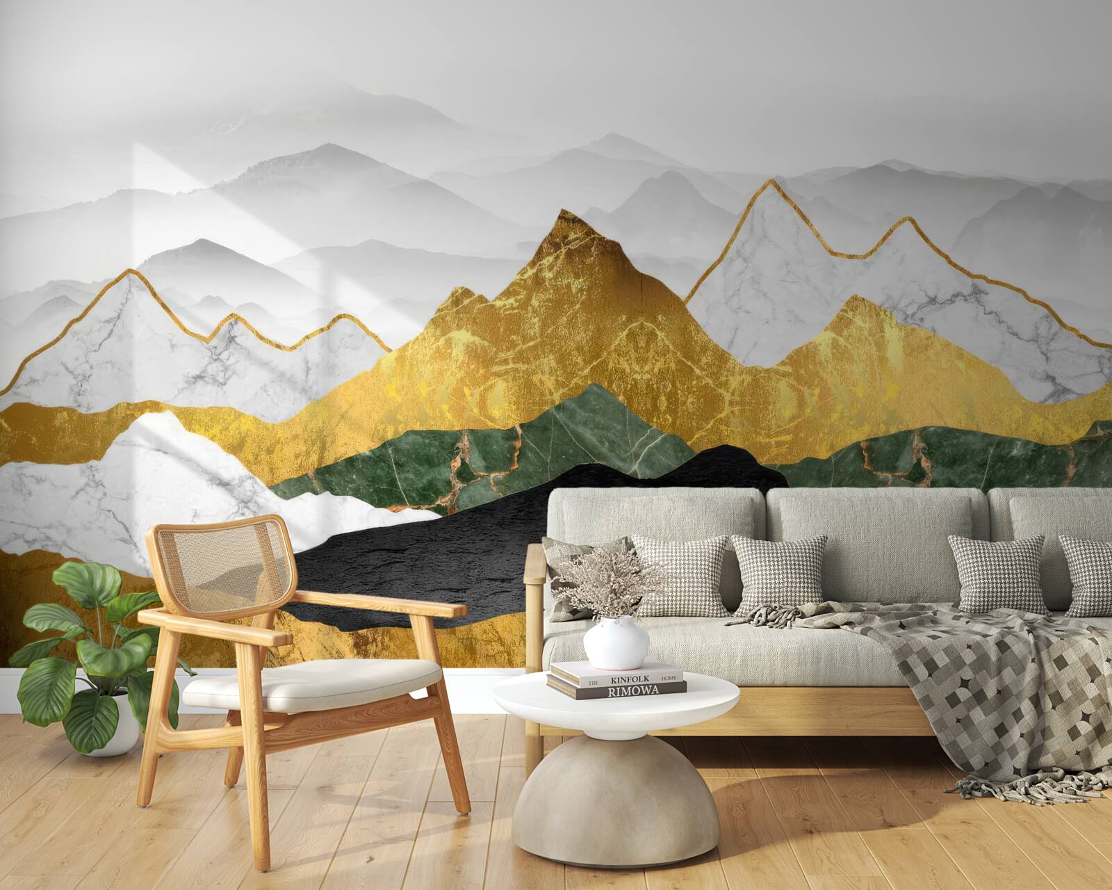 Papier peint rayures de différentes couleurs sur fond de marbre