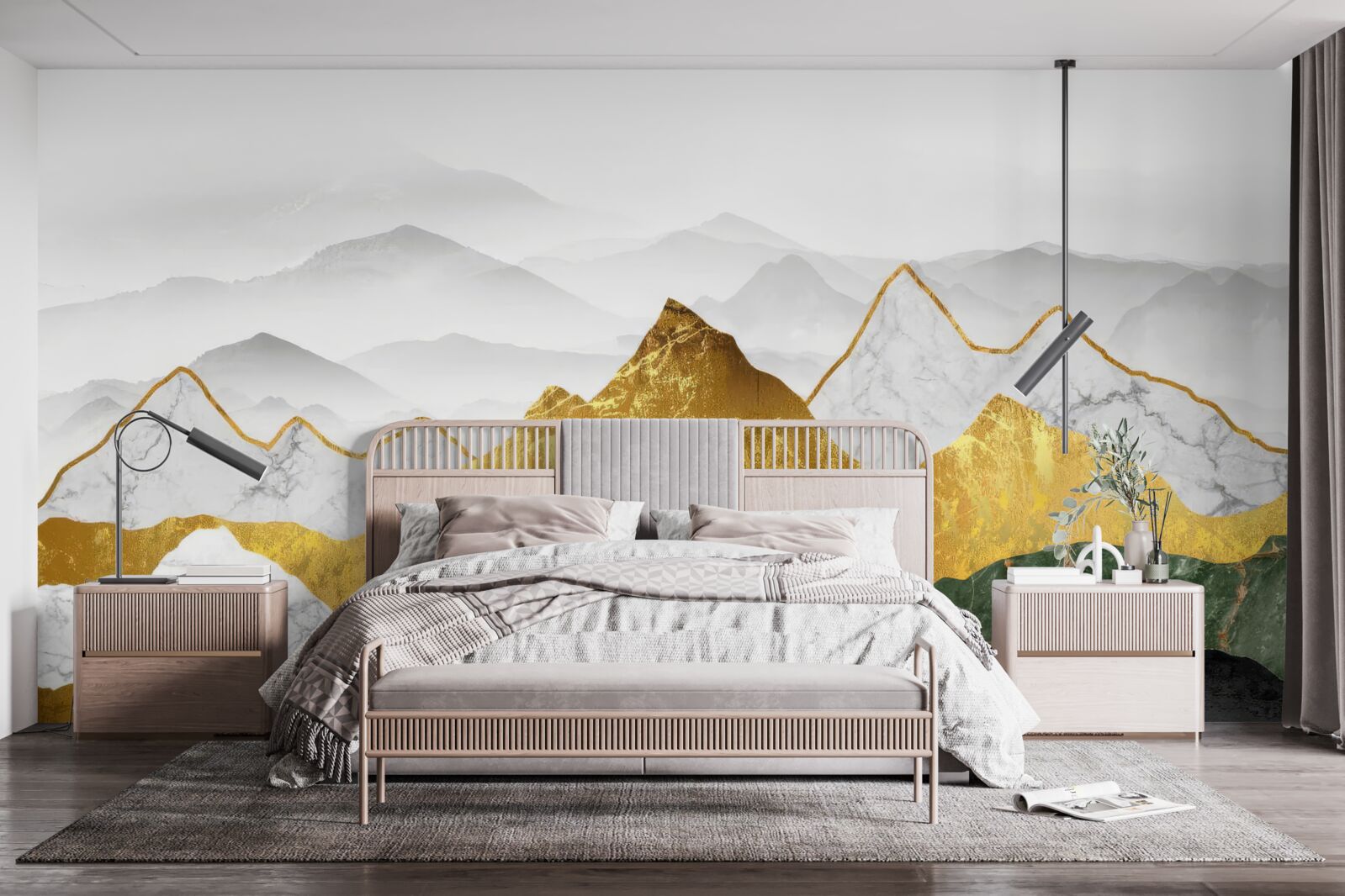 Papier peint rayures de différentes couleurs sur fond de marbre