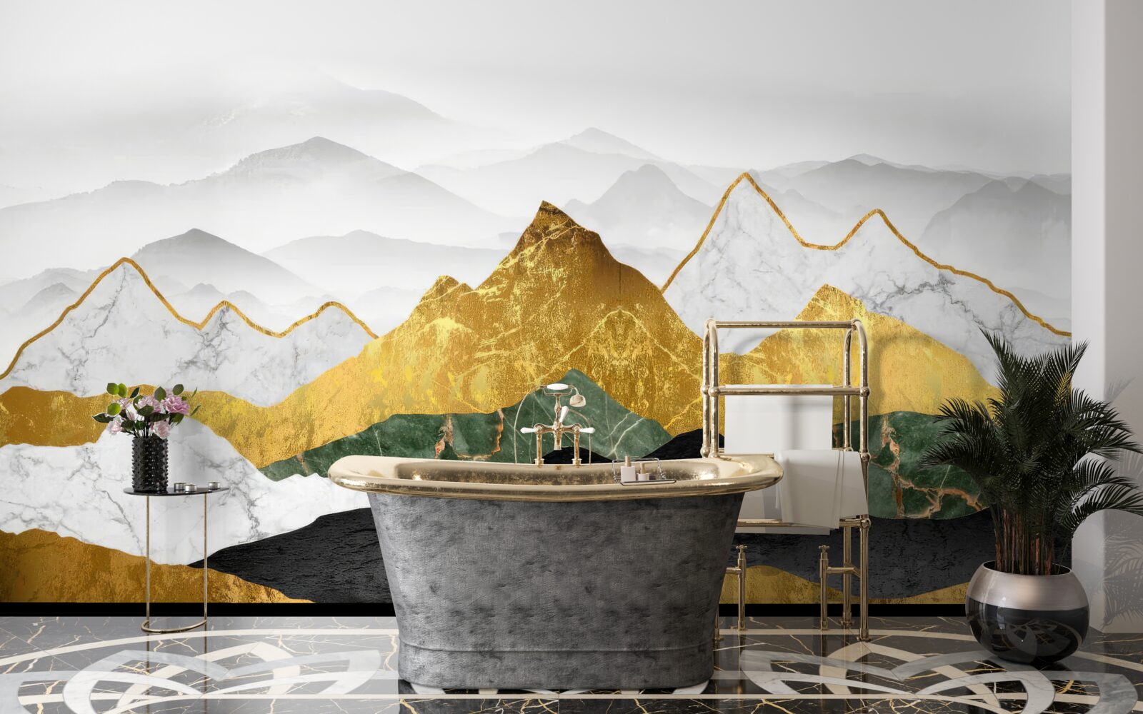 Papier peint rayures de différentes couleurs sur fond de marbre