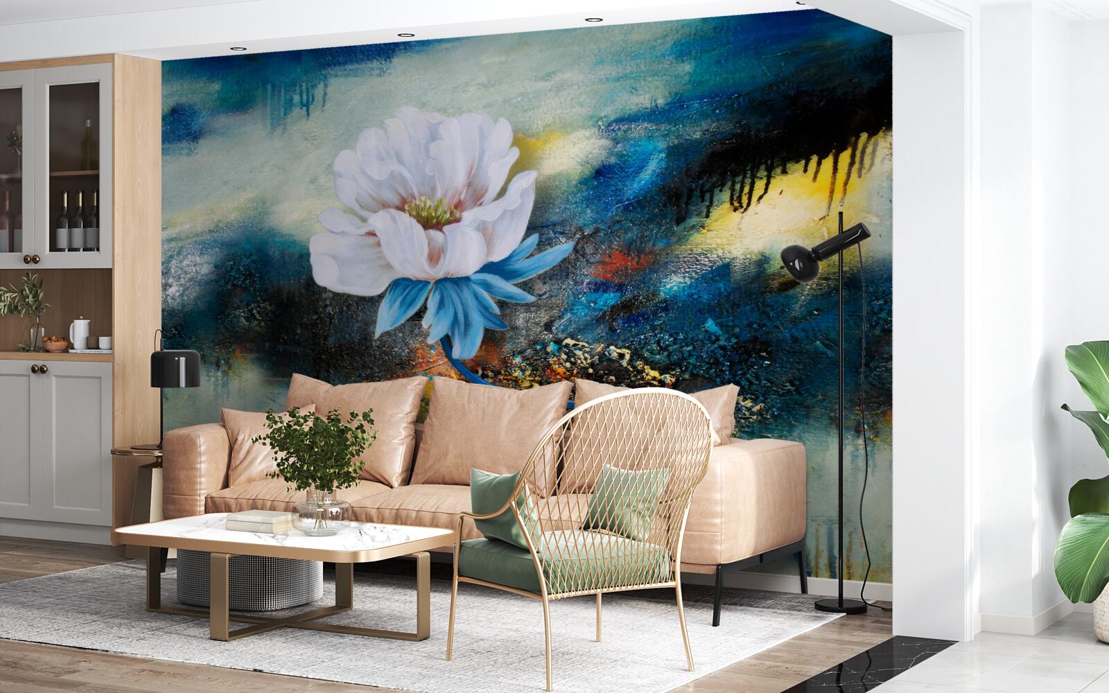 Papier peint grande fleur blanche