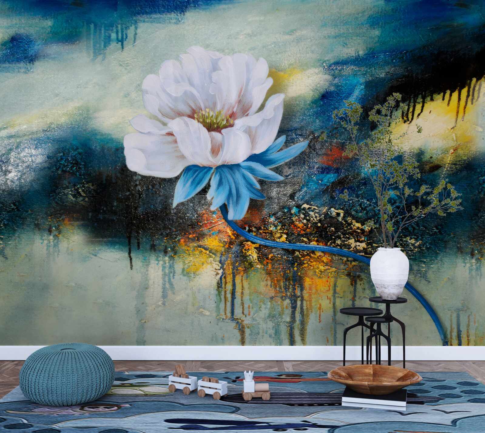 Papier peint grande fleur blanche