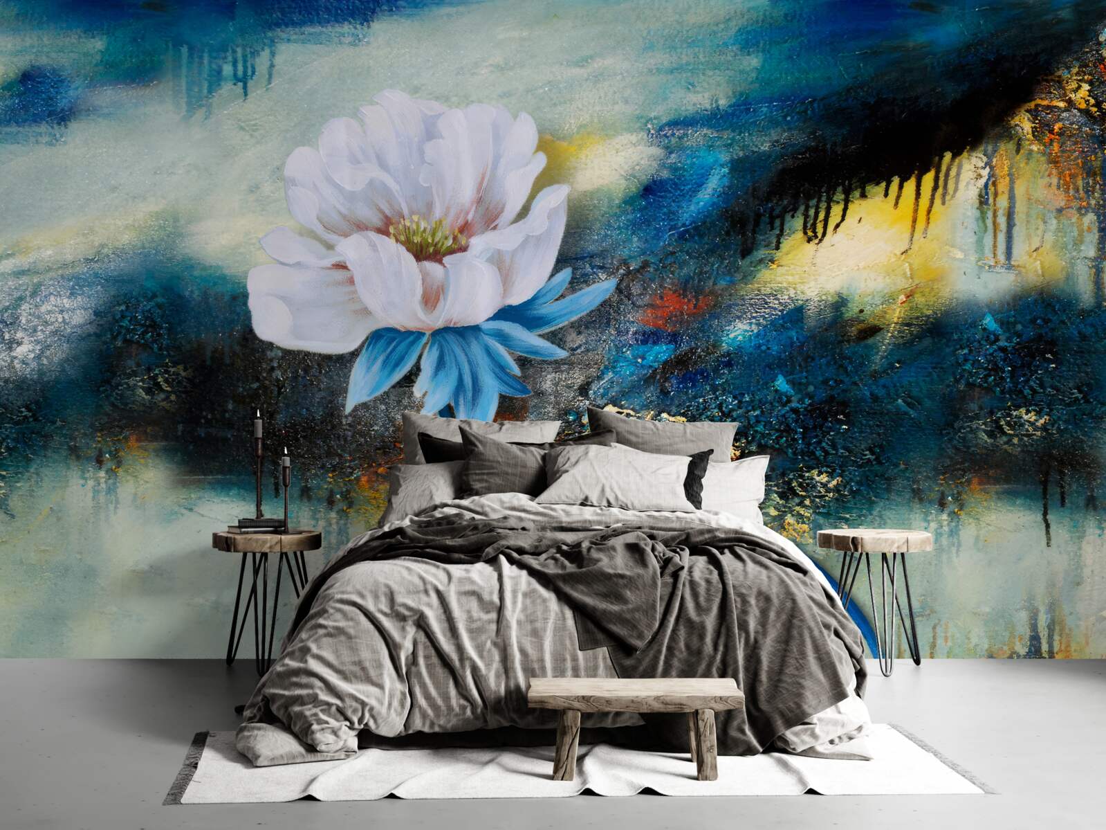 Papier peint grande fleur blanche