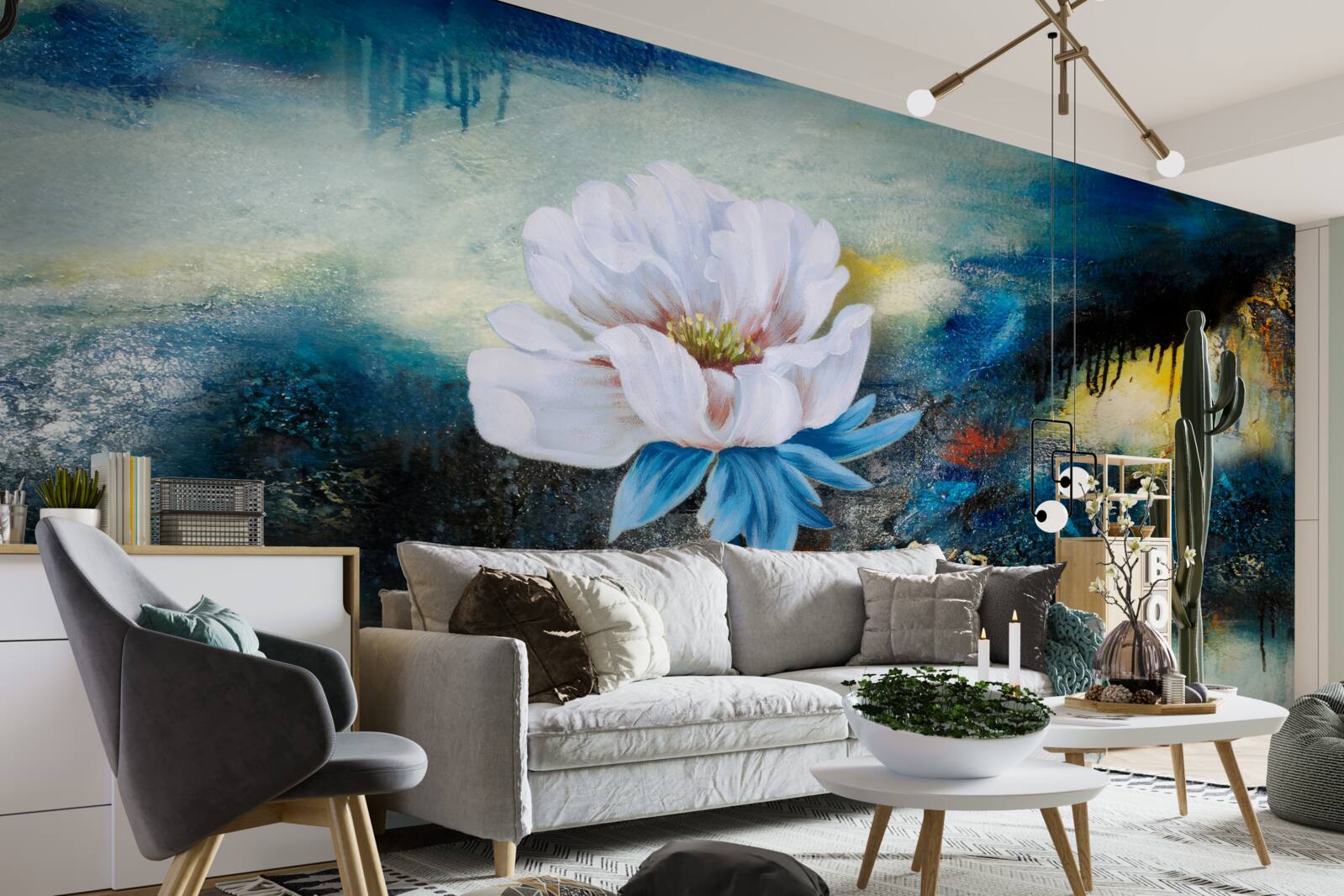 Papier peint grande fleur blanche