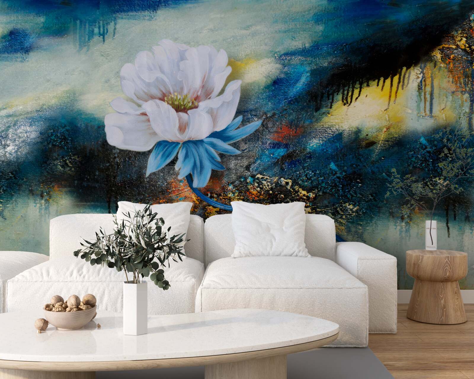 Papier peint grande fleur blanche