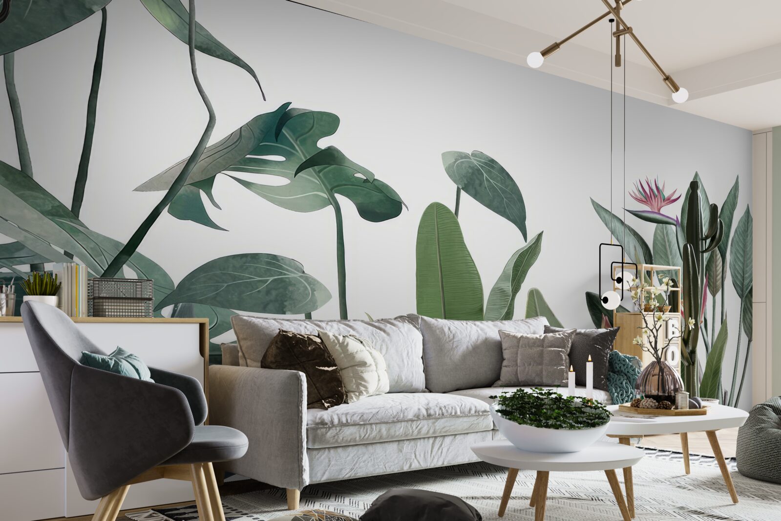 Papier peint feuilles de diverses plantes tropicales