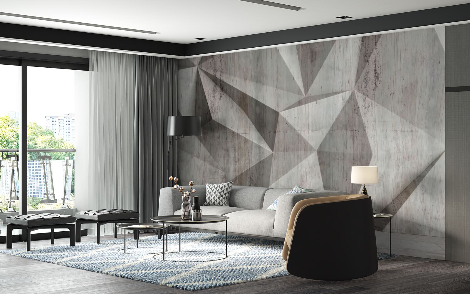 Papier peint surface avec des formes géométriques convexes