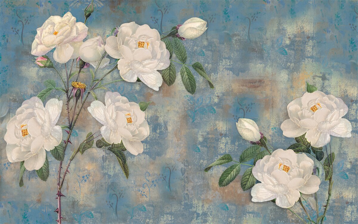 Papier peint roses blanches sur les branches