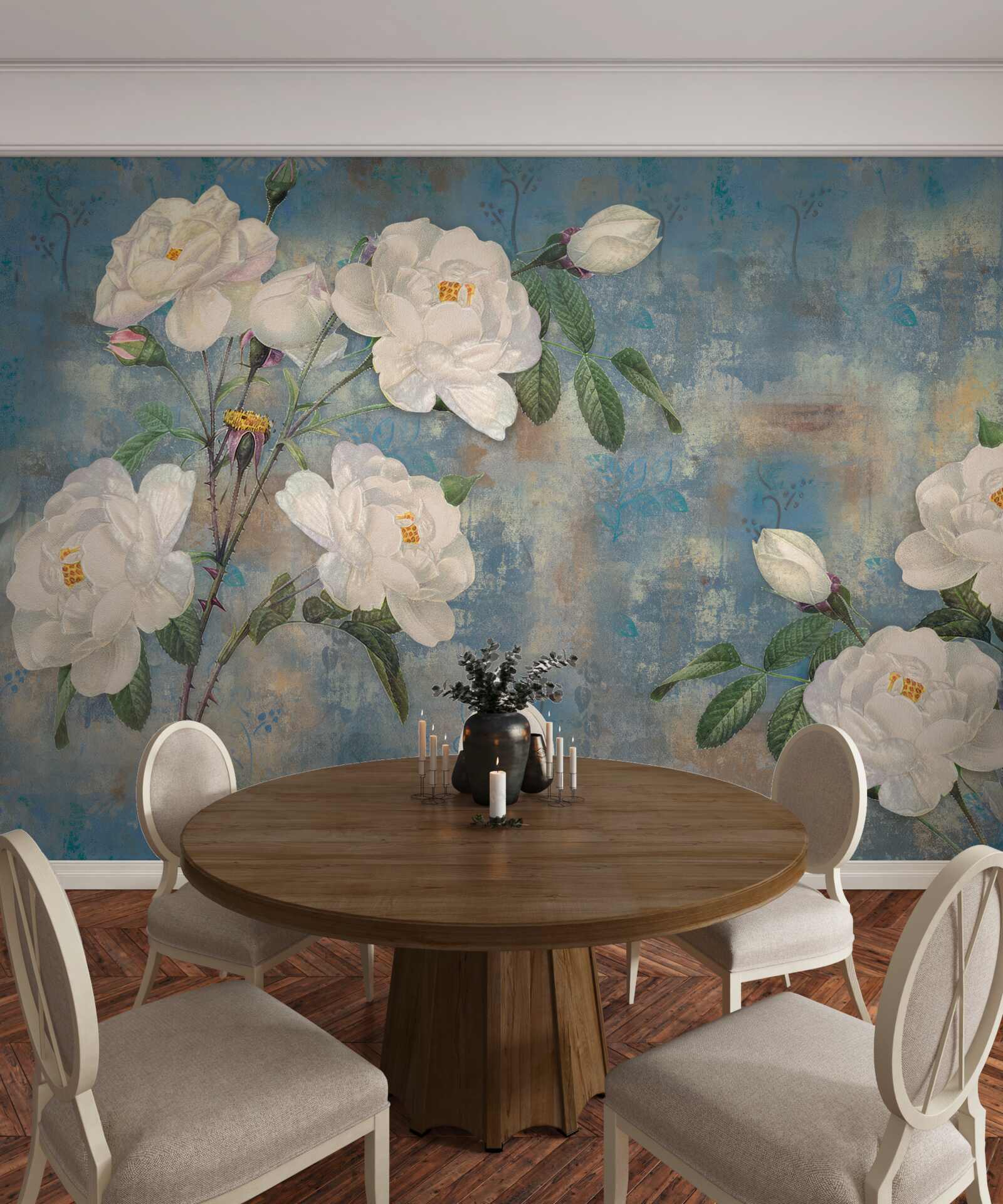 Papier peint roses blanches sur les branches