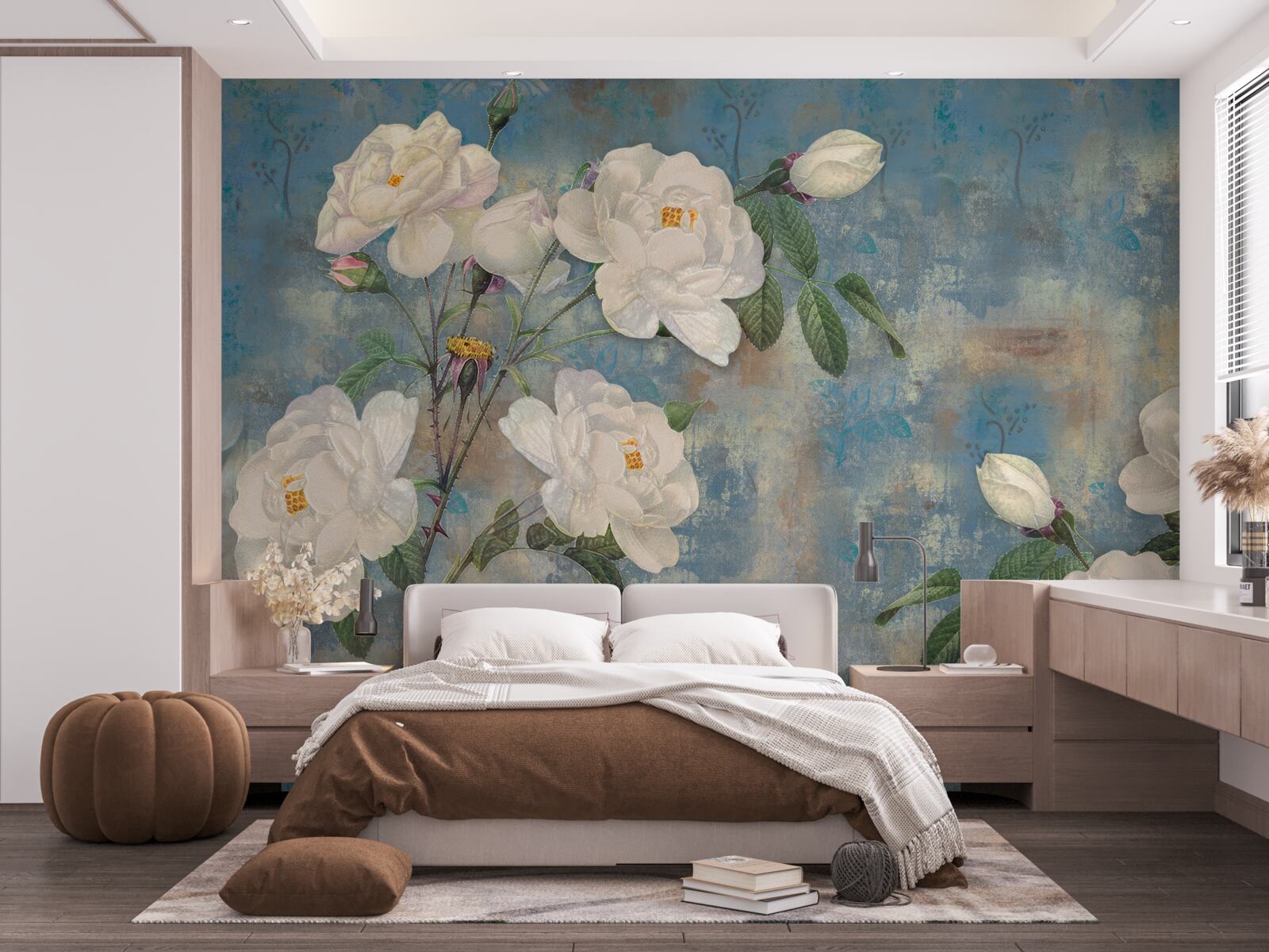 Papier peint roses blanches sur les branches