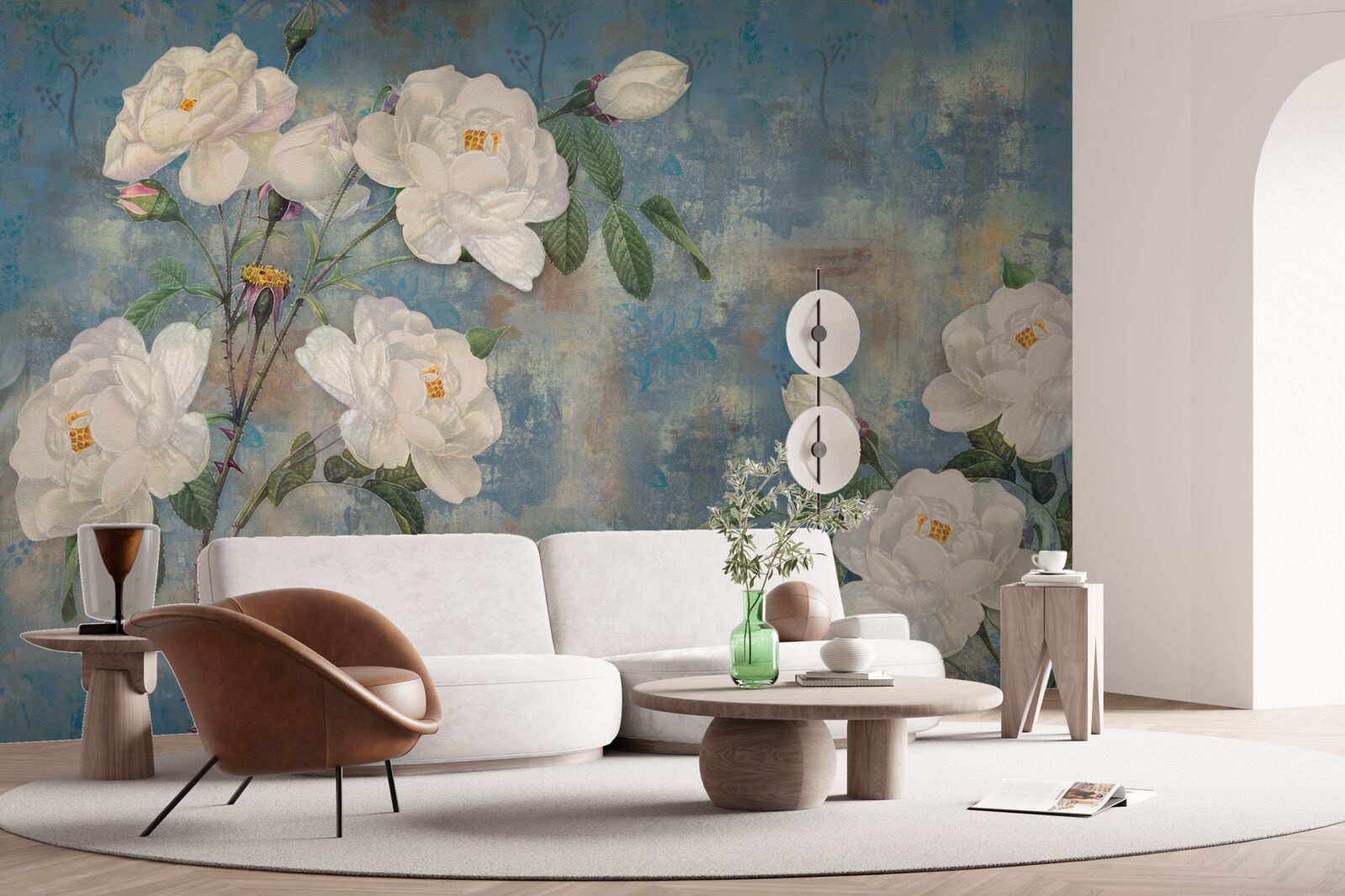 Papier peint roses blanches sur les branches