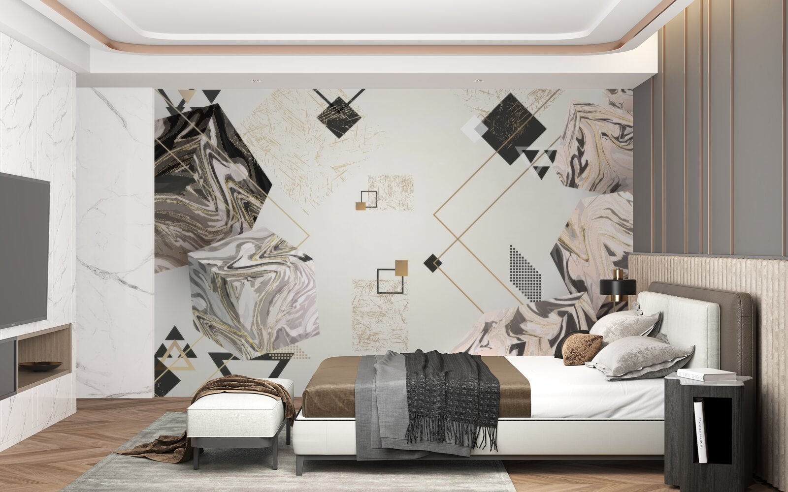 Papier peint cubes rayés avec effet 3D