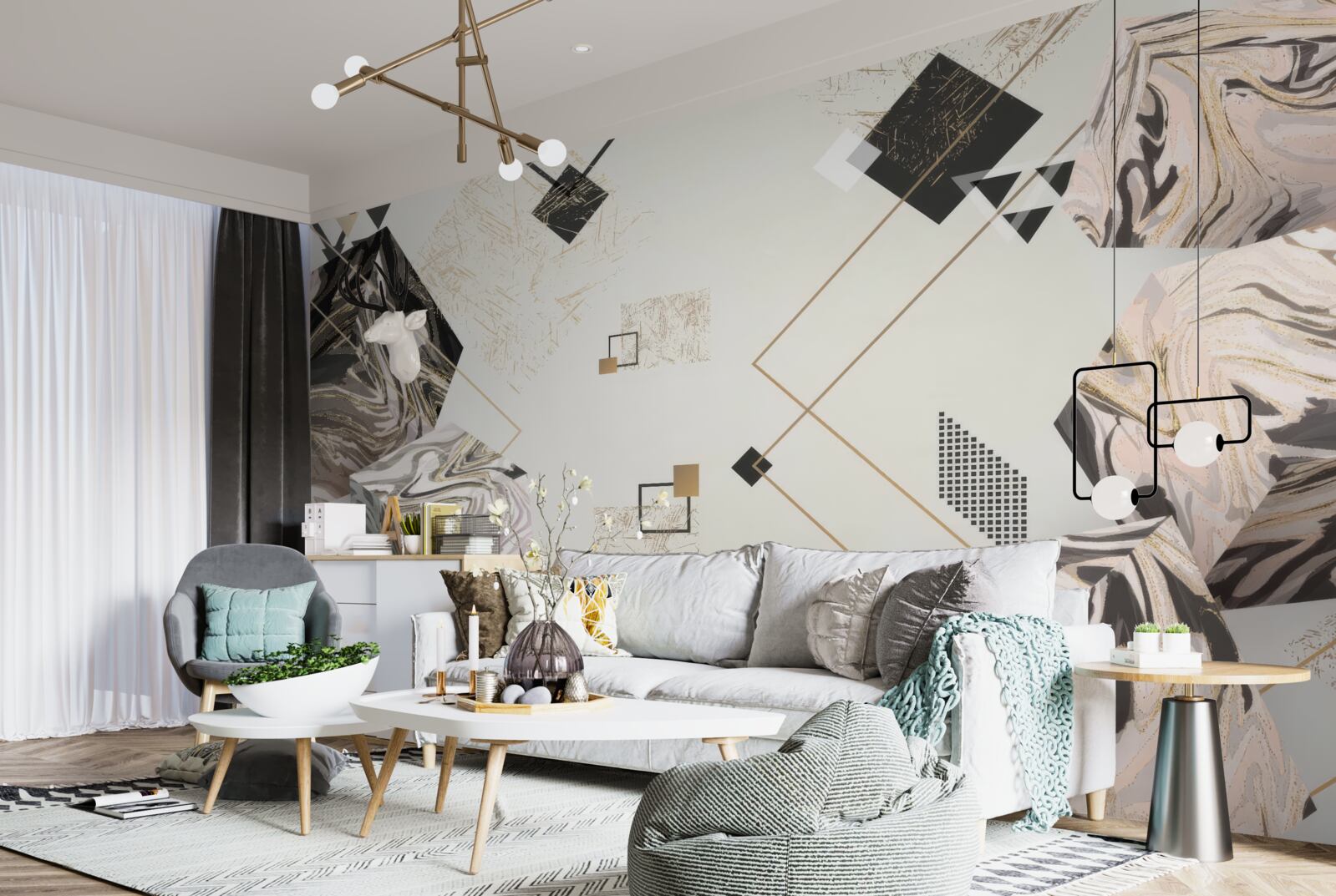 Papier peint cubes rayés avec effet 3D