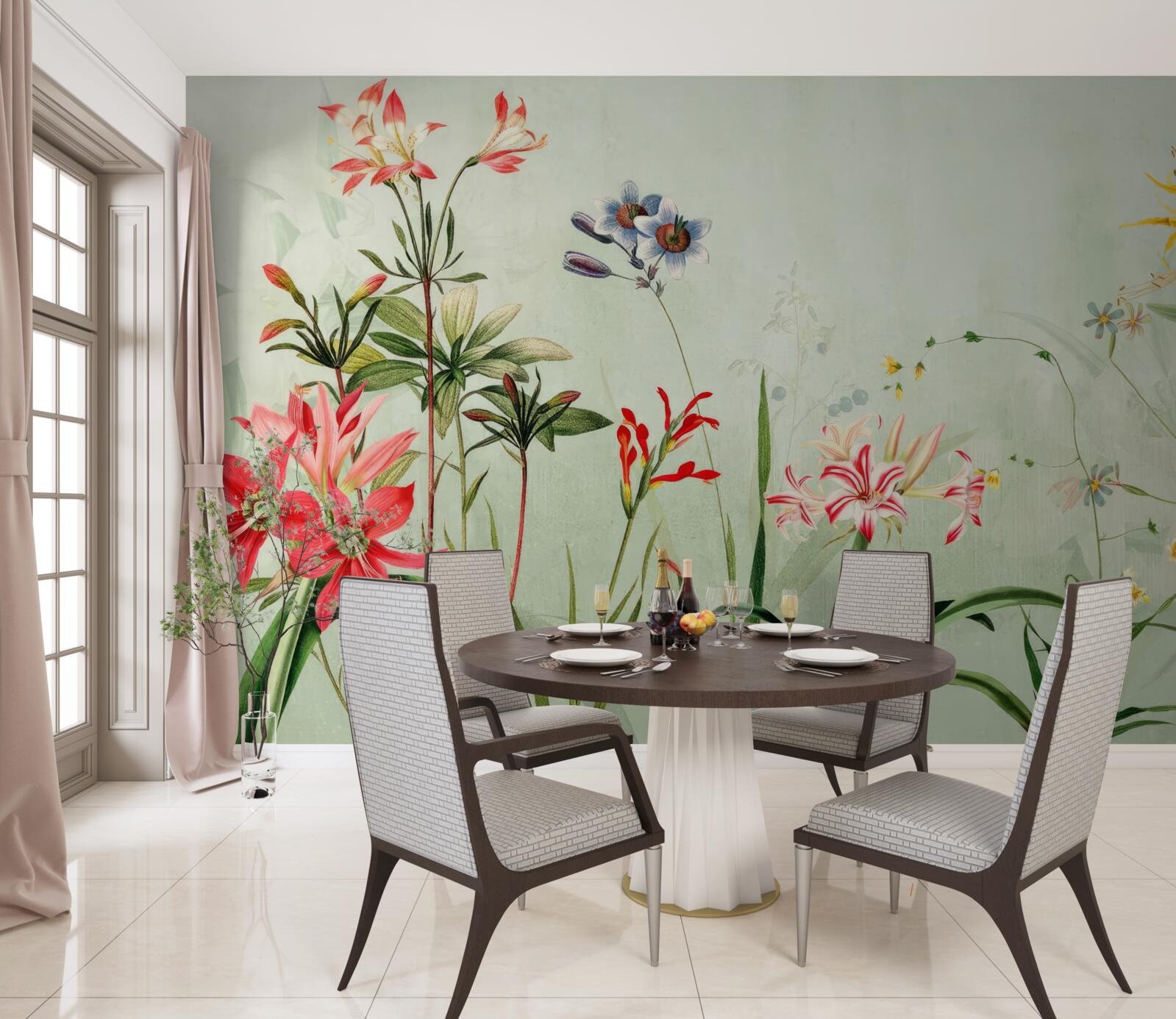 Papier peint la brume enveloppait les fleurs