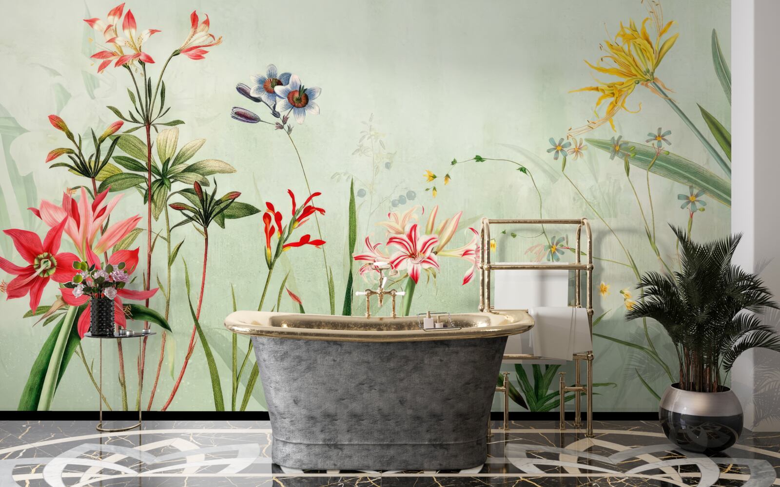 Papier peint la brume enveloppait les fleurs